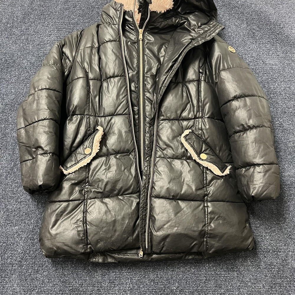 Michael‎ Michael Kors Coat Girls 7/8 Black Hooded Puffer Faux Fur Lined Winter